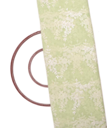 light green colour floral net sequin embroidery fabric